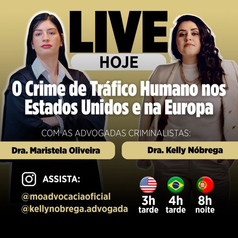 No dia 26/5/2023 fora realizada uma live com as advogadas criminalistas Maristela Oliveira (Estados Unidos) e Kelly Nóbrega (Portugal) sobre o tema: “Tráfico de seres humanos - nuances nos Estados Unidos e na Europa. A live abordou, ainda, as estatísticas nestes dois países e as formas de prevenção. As advogadas participantes residem nos aludidos países e acompanham de perto as estatísticas.